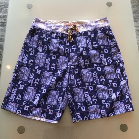 Robert Graham Other - NEW Robert Graham Navy Blue Bondi Logo Lined Board Shorts Swim Trunks 36 10” ins